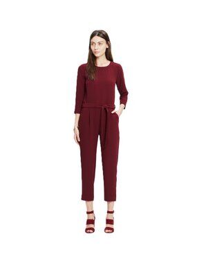 NWT Madewell Sloan Jumper in Dark Cabernet Burgundy Belted Crepe Jumpsuit 2
